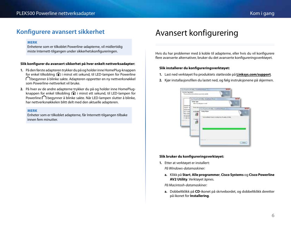 Konfigurere avansert sikkerhet, Avansert konfigurering, Konfigurere .avansert .sikkerhet | Avansert .konfigurering | Linksys PLEK500 User Manual | Page 156 / 270