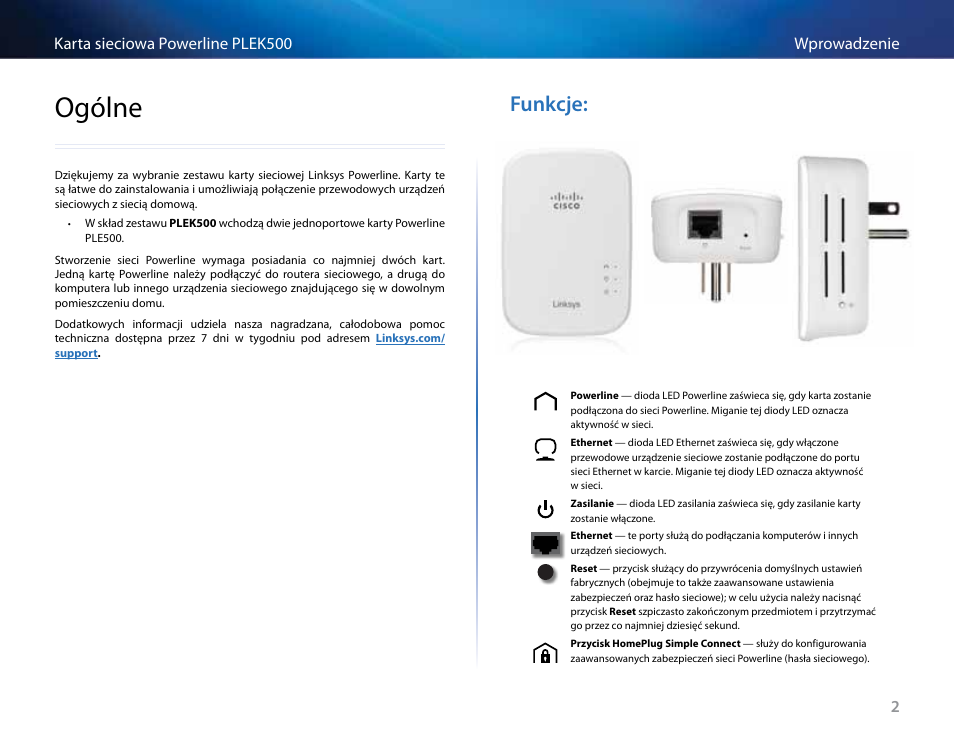 Ogólne, Funkcje | Linksys PLEK500 User Manual | Page 163 / 270