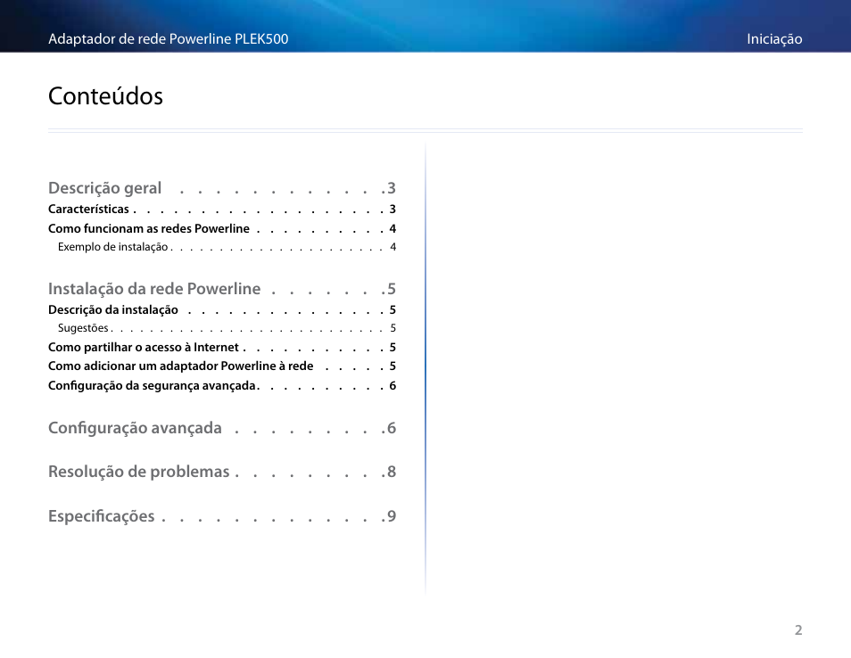Conteúdos | Linksys PLEK500 User Manual | Page 172 / 270