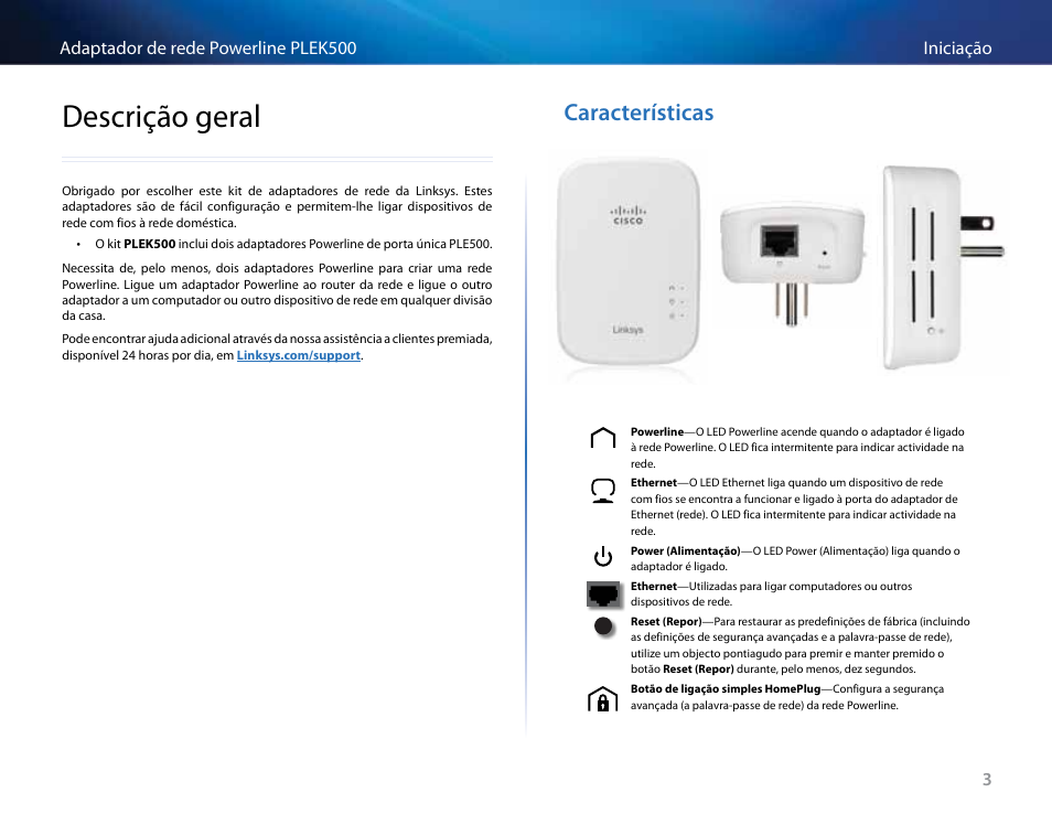 Descrição geral, Características, Descrição geral 3 | Características 3 | Linksys PLEK500 User Manual | Page 173 / 270