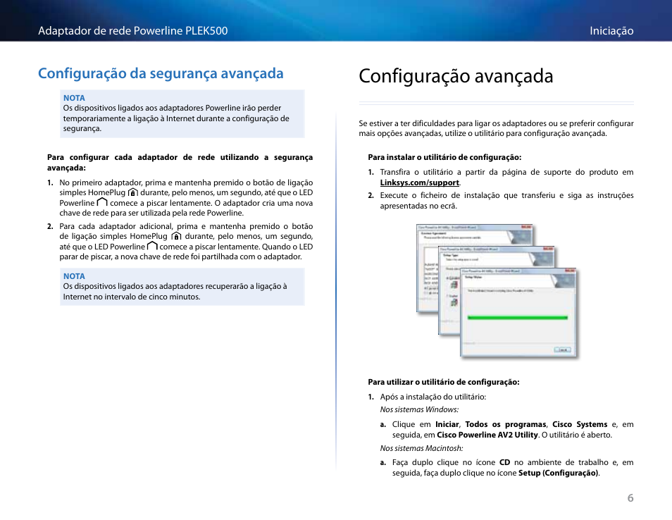 Configuração da segurança avançada, Configuração avançada, Configuração da segurança avançada 6 | Configuração avançada 6 | Linksys PLEK500 User Manual | Page 176 / 270