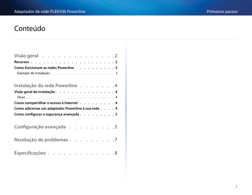 Conteúdo | Linksys PLEK500 User Manual | Page 182 / 270