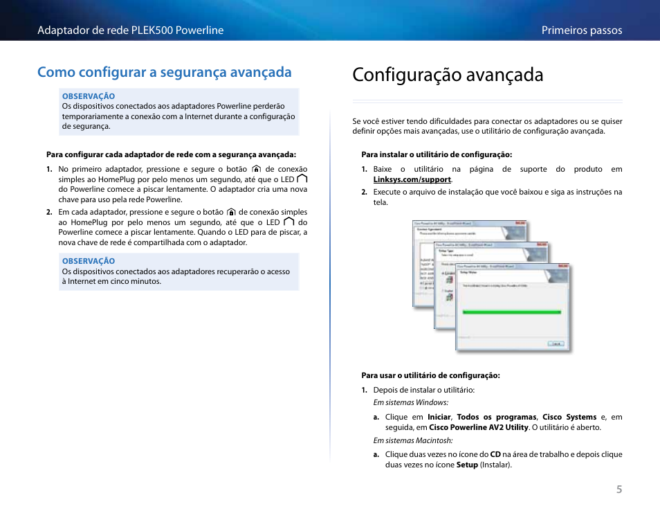 Como configurar a segurança avançada, Configuração avançada, Como configurar a segurança avançada 5 | Configuração avançada 5, E “configuração, E “como | Linksys PLEK500 User Manual | Page 186 / 270