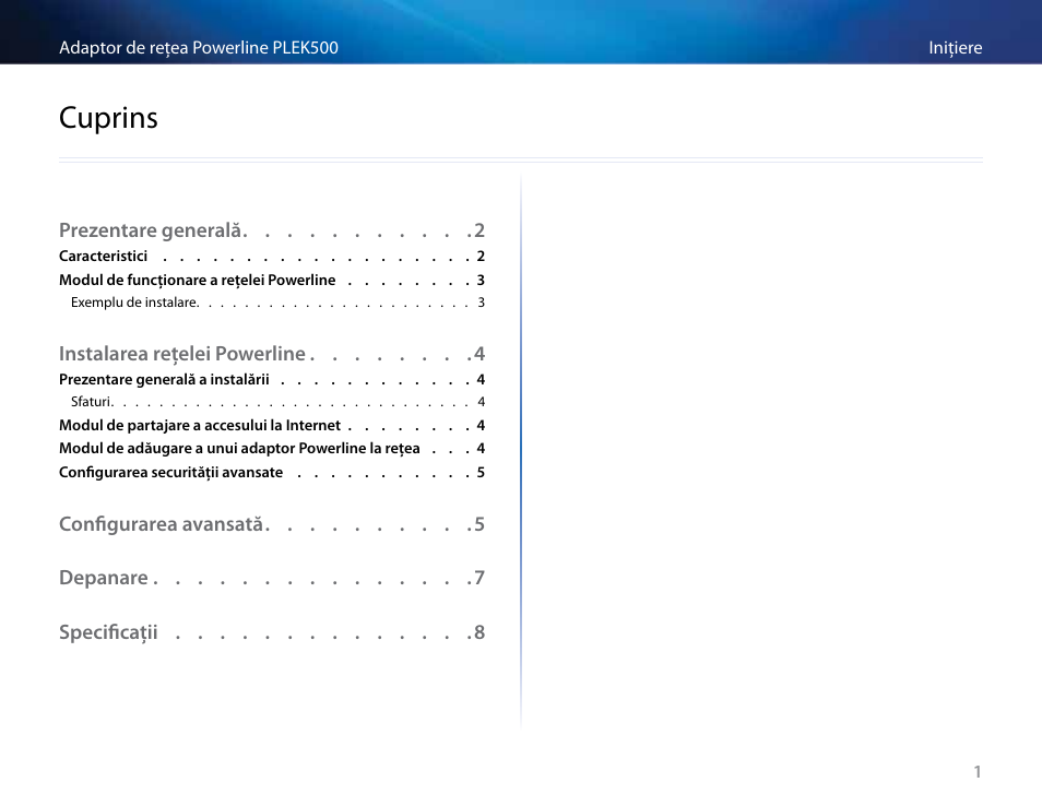 Cuprins | Linksys PLEK500 User Manual | Page 192 / 270
