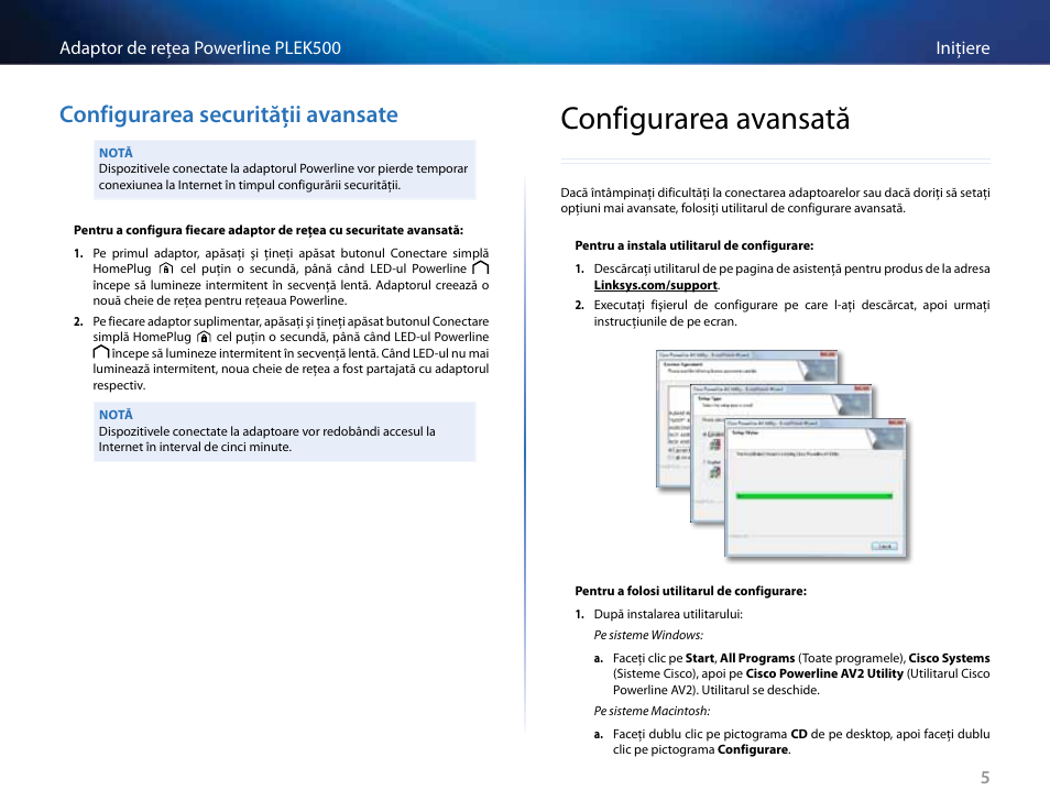 Configurarea securităţii avansate, Configurarea avansată | Linksys PLEK500 User Manual | Page 196 / 270