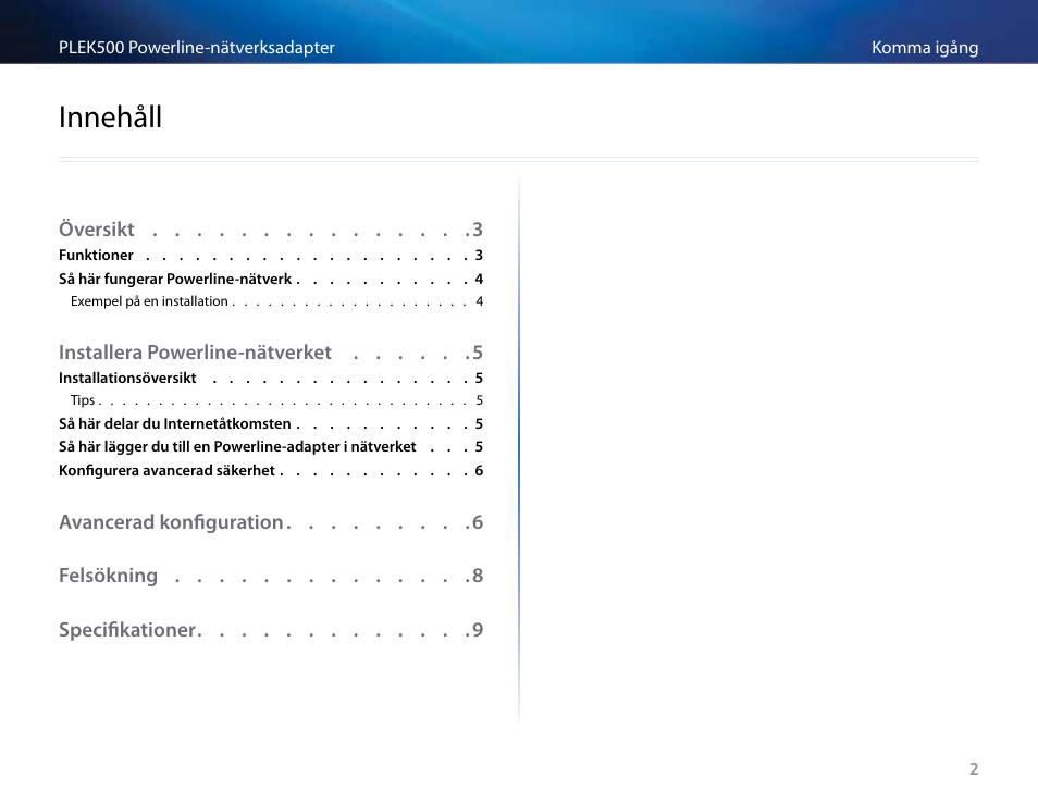 Innehåll | Linksys PLEK500 User Manual | Page 222 / 270