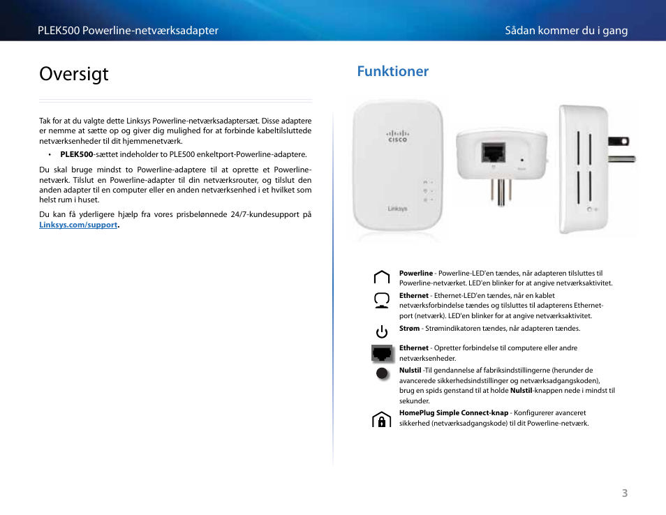 Oversigt, Funktioner | Linksys PLEK500 User Manual | Page 33 / 270