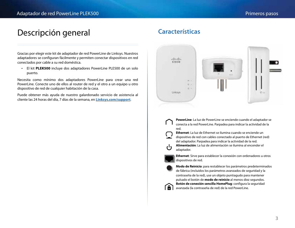 Descripción general, Características | Linksys PLEK500 User Manual | Page 73 / 270