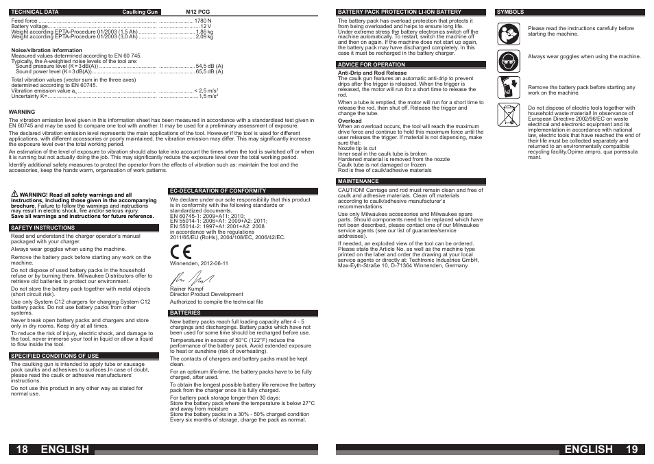 English | Milwaukee M12 PCG User Manual | Page 10 / 37