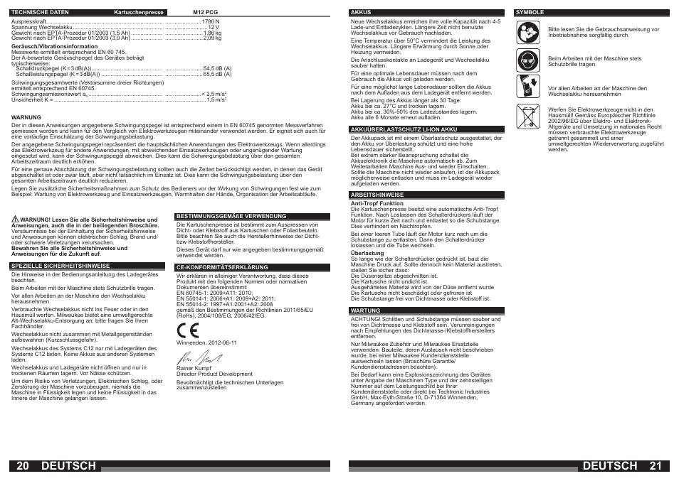 Deutsch | Milwaukee M12 PCG User Manual | Page 11 / 37