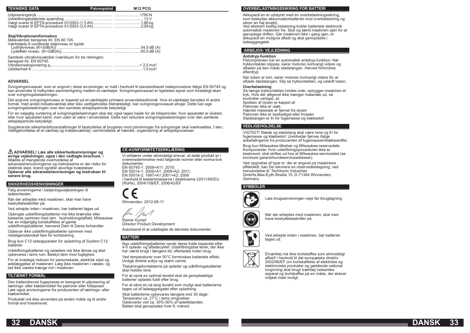 Dansk | Milwaukee M12 PCG User Manual | Page 17 / 37