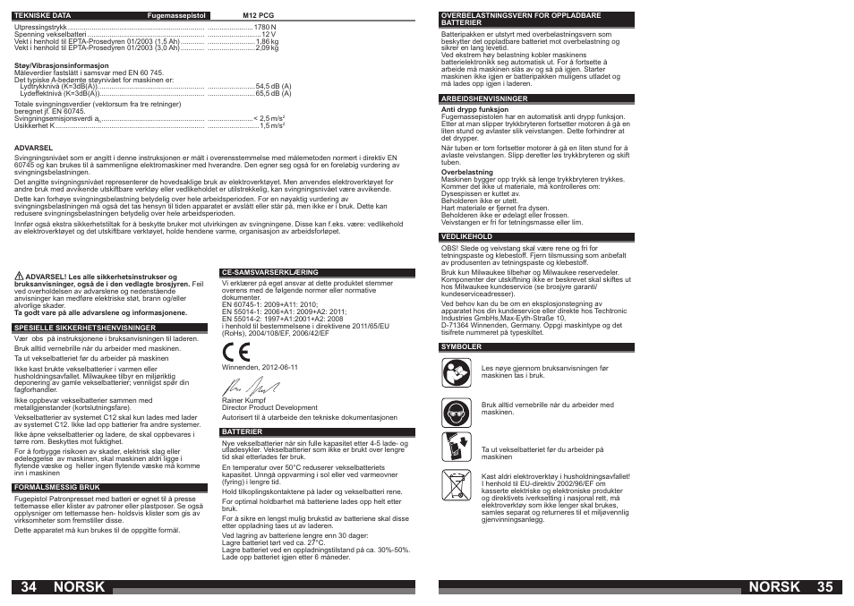 Norsk | Milwaukee M12 PCG User Manual | Page 18 / 37