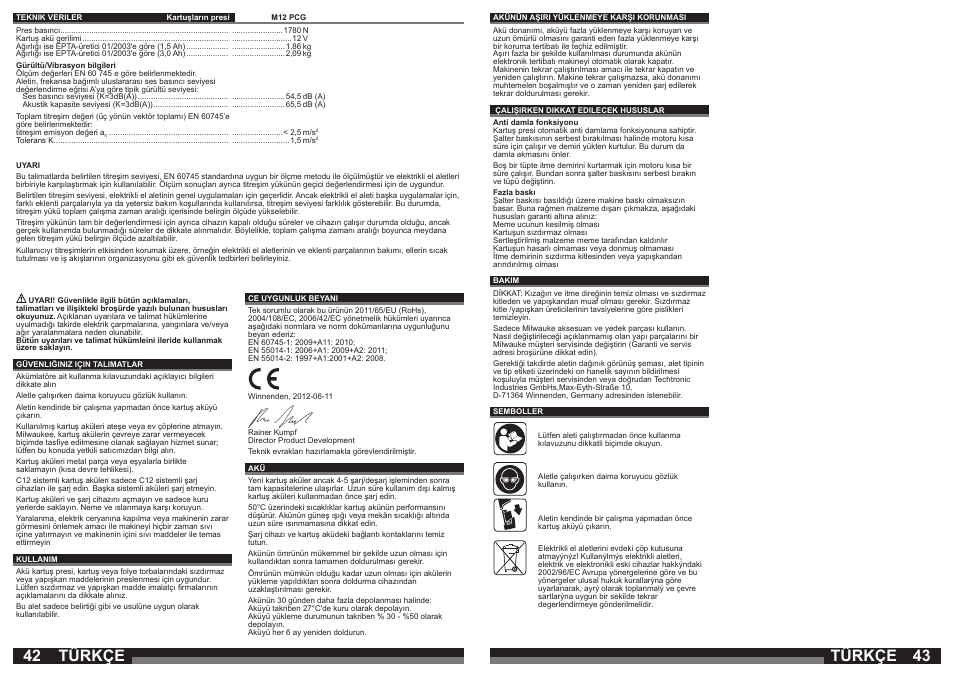 Türkçe | Milwaukee M12 PCG User Manual | Page 22 / 37