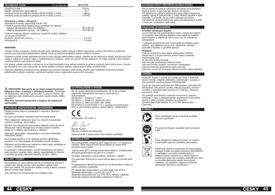 Česky | Milwaukee M12 PCG User Manual | Page 23 / 37