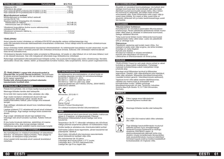 Eesti | Milwaukee M12 PCG User Manual | Page 31 / 37