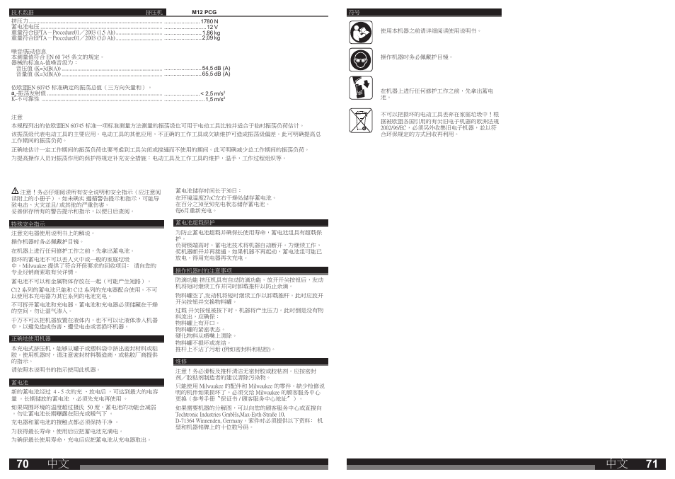 Milwaukee M12 PCG User Manual | Page 36 / 37