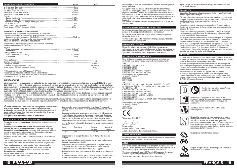 Français | Milwaukee V 4 C User Manual | Page 10 / 35