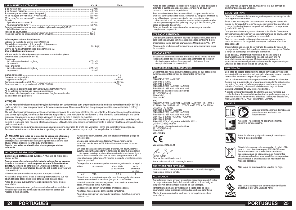 Portugues | Milwaukee V 4 C User Manual | Page 13 / 35