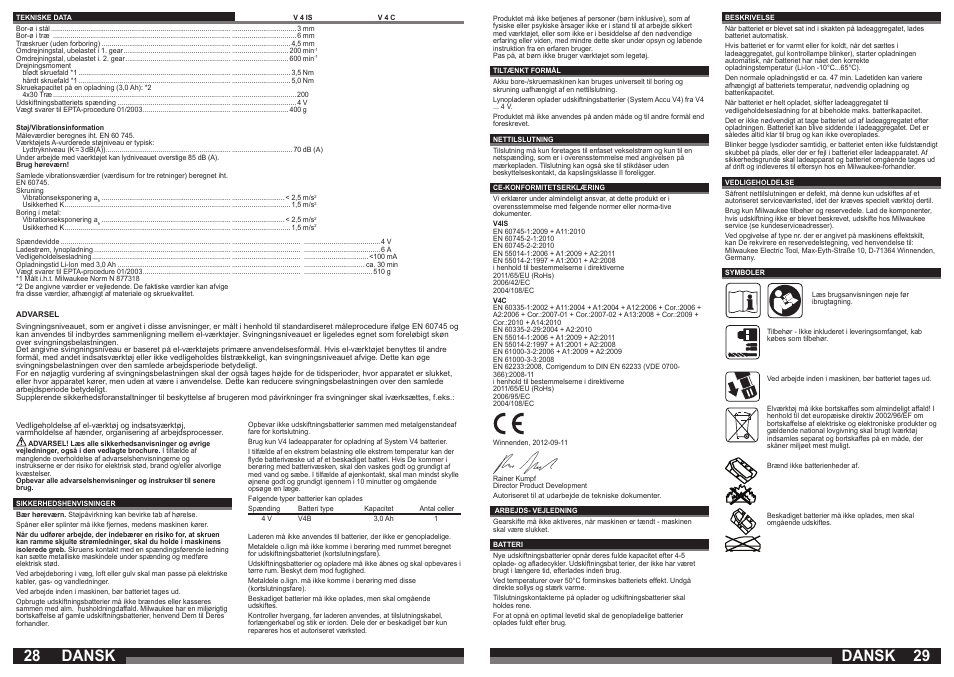 Dansk | Milwaukee V 4 C User Manual | Page 15 / 35