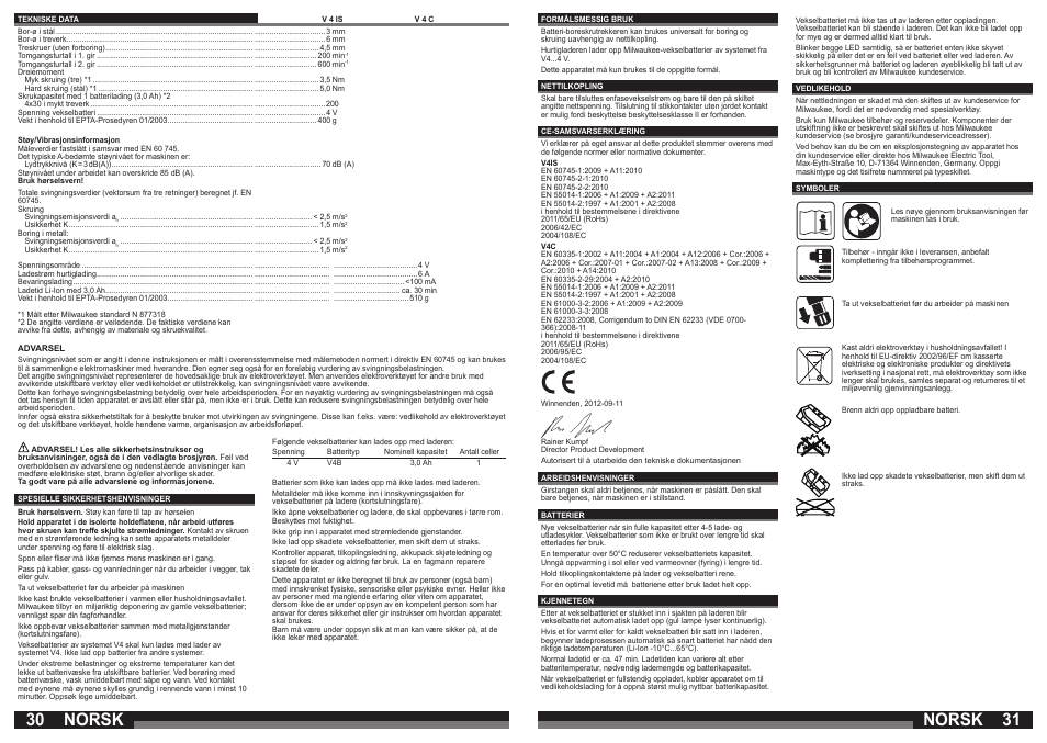 Norsk | Milwaukee V 4 C User Manual | Page 16 / 35