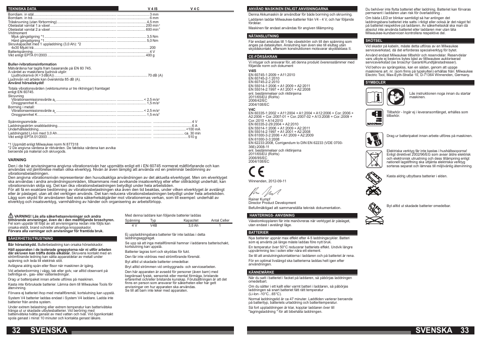 Svenska | Milwaukee V 4 C User Manual | Page 17 / 35