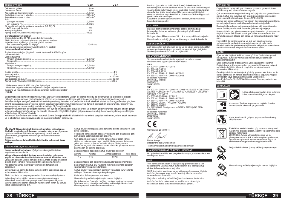 Türkçe | Milwaukee V 4 C User Manual | Page 20 / 35