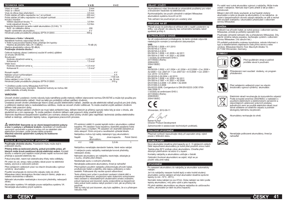 Česky | Milwaukee V 4 C User Manual | Page 21 / 35