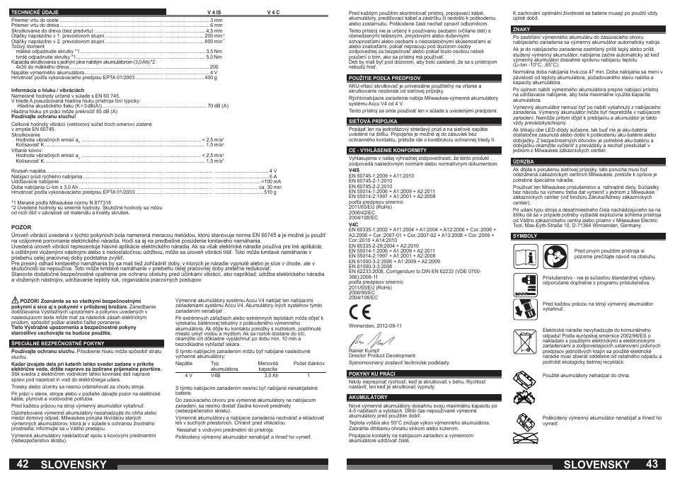 Slovensky | Milwaukee V 4 C User Manual | Page 22 / 35