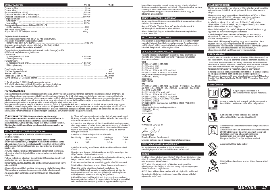 Magyar | Milwaukee V 4 C User Manual | Page 24 / 35