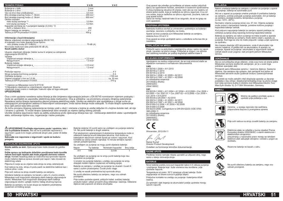 Hrvatski | Milwaukee V 4 C User Manual | Page 26 / 35