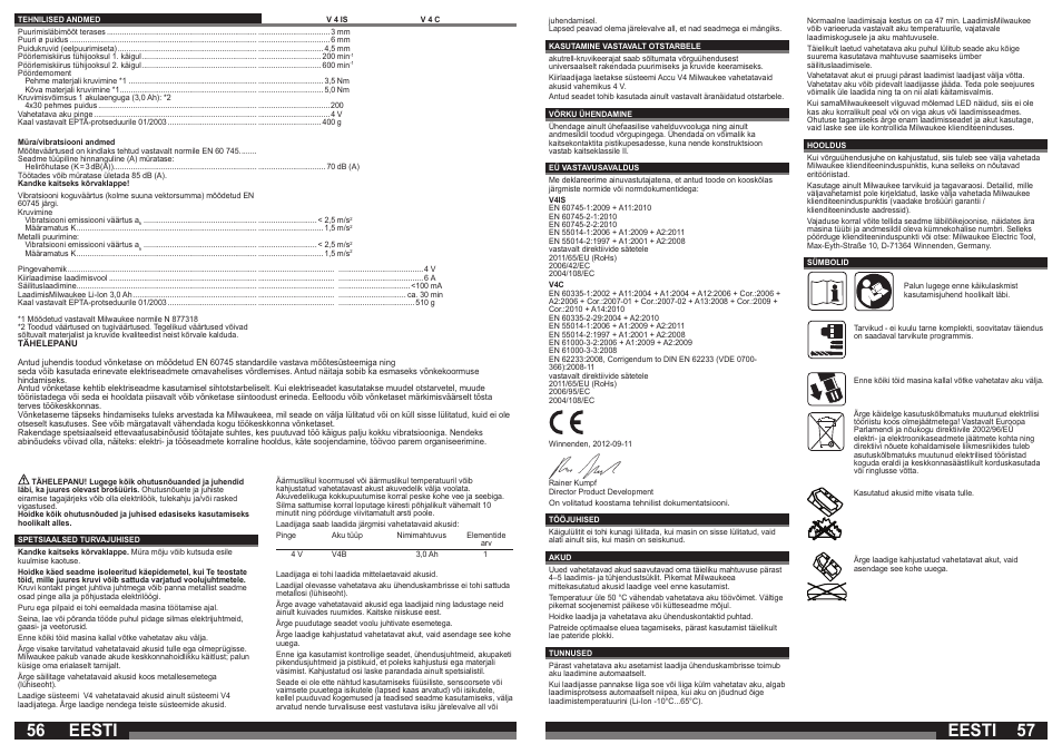 Eesti | Milwaukee V 4 C User Manual | Page 29 / 35