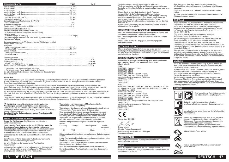 Deutsch | Milwaukee V 4 C User Manual | Page 9 / 35