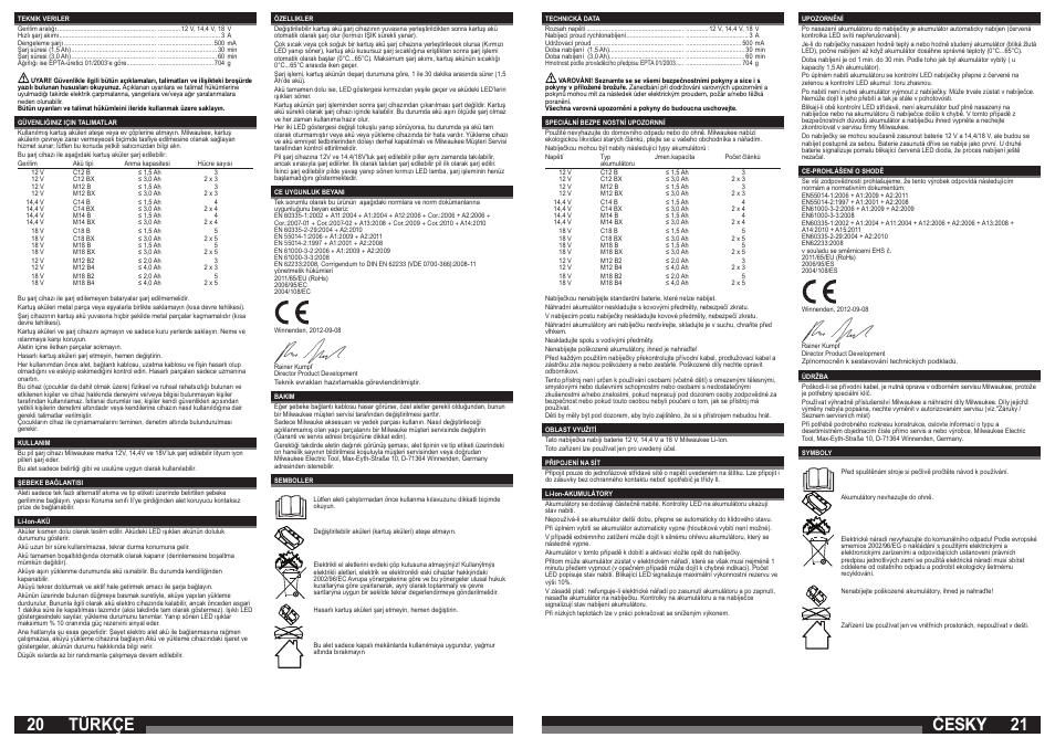 Česky, Türkçe | Milwaukee M12-18 C User Manual | Page 11 / 19