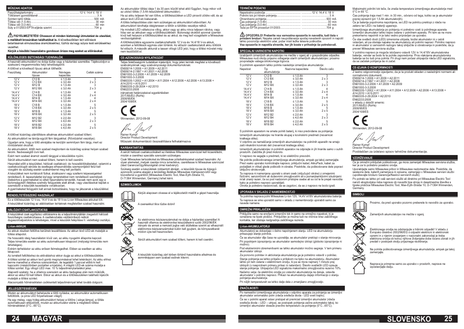 Slovensko, Magyar | Milwaukee M12-18 C User Manual | Page 13 / 19