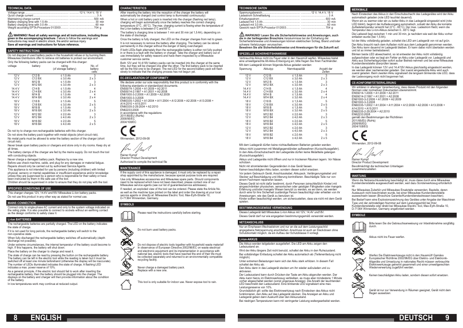 Deutsch, English | Milwaukee M12-18 C User Manual | Page 5 / 19