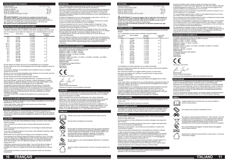 Italiano, Français | Milwaukee M12-18 C User Manual | Page 6 / 19