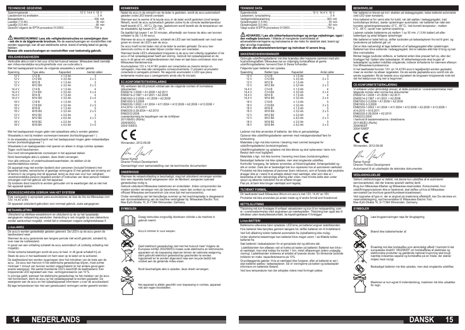 Dansk, Nederlands | Milwaukee M12-18 C User Manual | Page 8 / 19