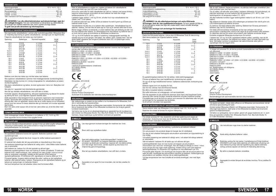Svenska, Norsk | Milwaukee M12-18 C User Manual | Page 9 / 19