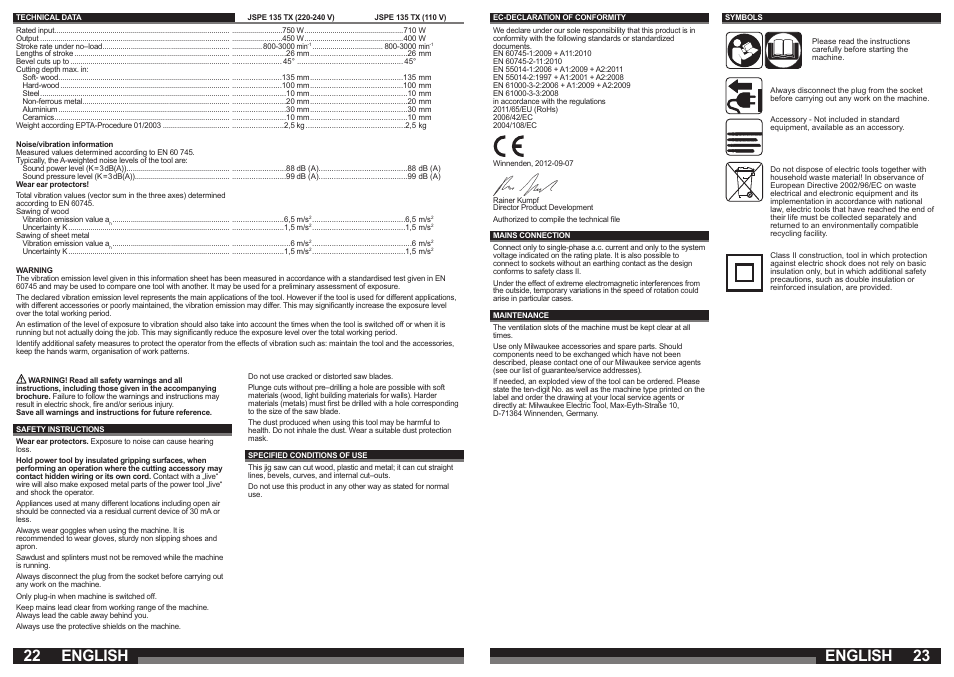 English | Milwaukee JSPE 135 TX User Manual | Page 12 / 41