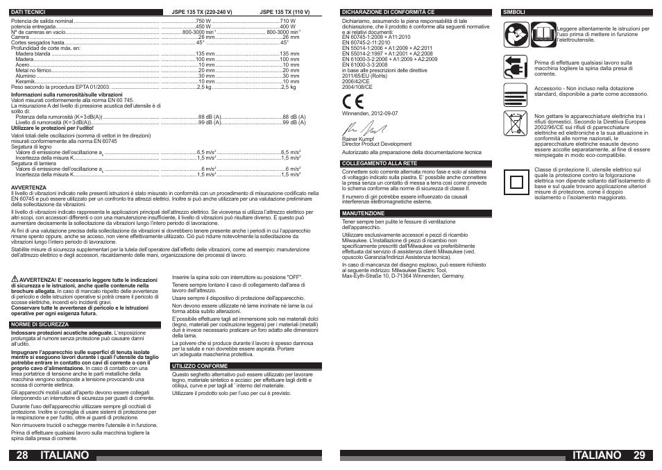 Italiano | Milwaukee JSPE 135 TX User Manual | Page 15 / 41