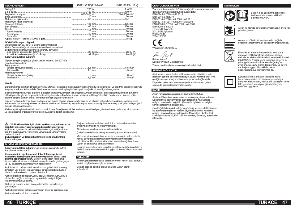 Türkçe | Milwaukee JSPE 135 TX User Manual | Page 24 / 41