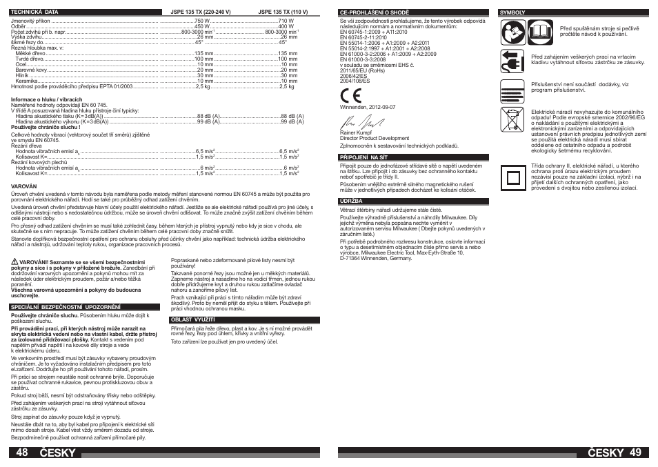 Česky | Milwaukee JSPE 135 TX User Manual | Page 25 / 41