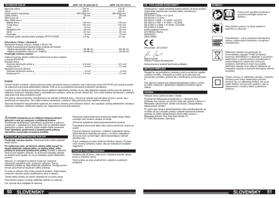 Slovensky | Milwaukee JSPE 135 TX User Manual | Page 26 / 41