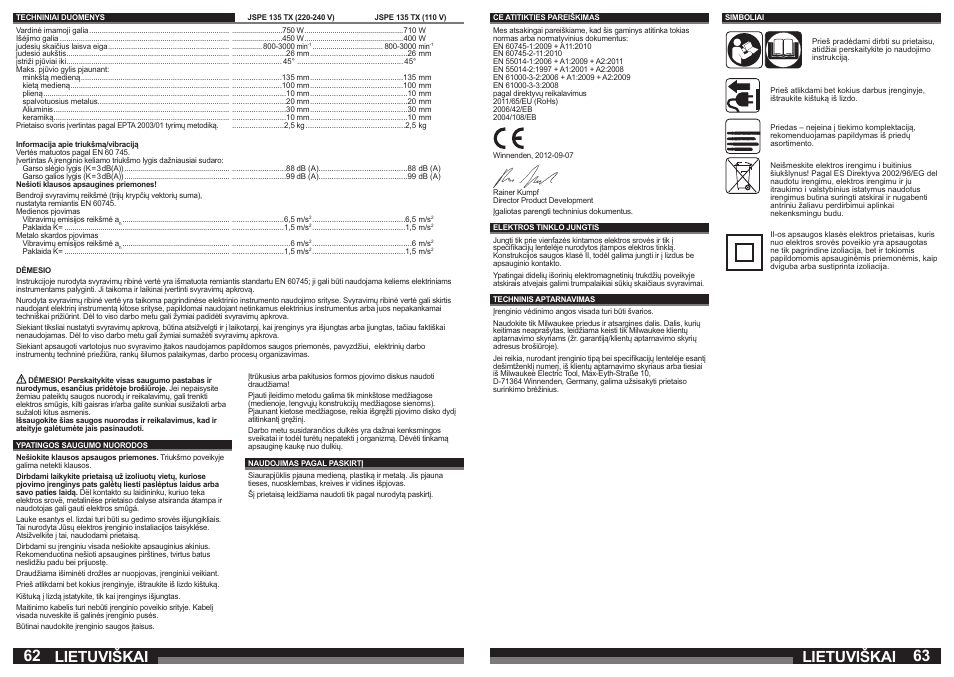 Lietuviškai | Milwaukee JSPE 135 TX User Manual | Page 32 / 41