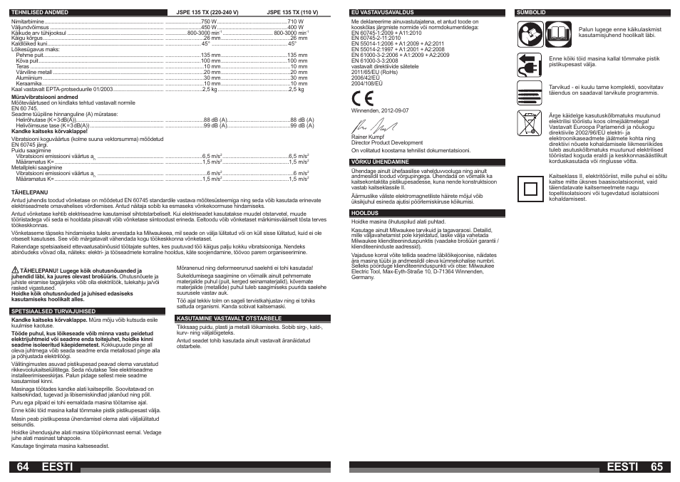 Eesti | Milwaukee JSPE 135 TX User Manual | Page 33 / 41