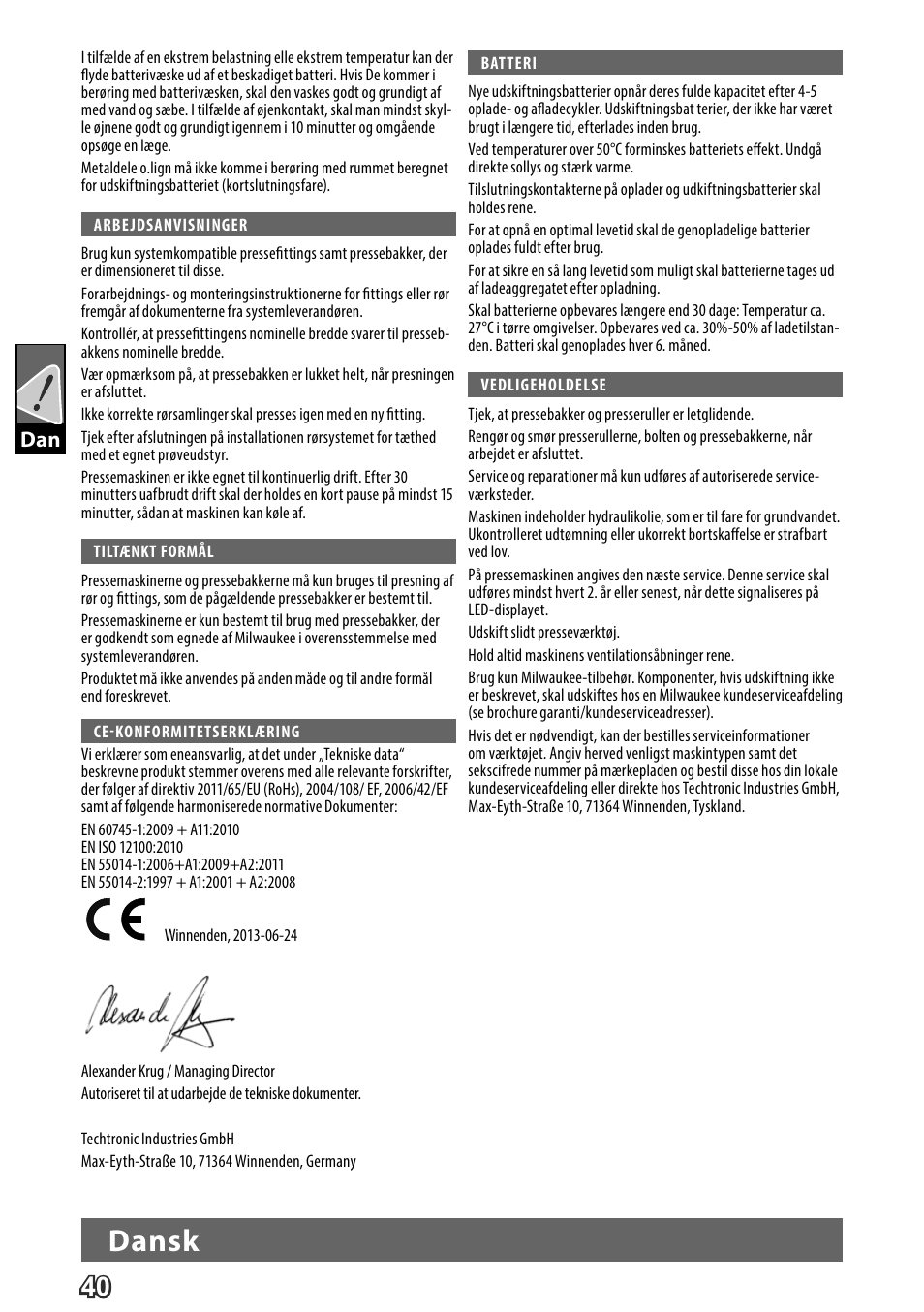 Dansk | Milwaukee M18 HPT User Manual | Page 43 / 101