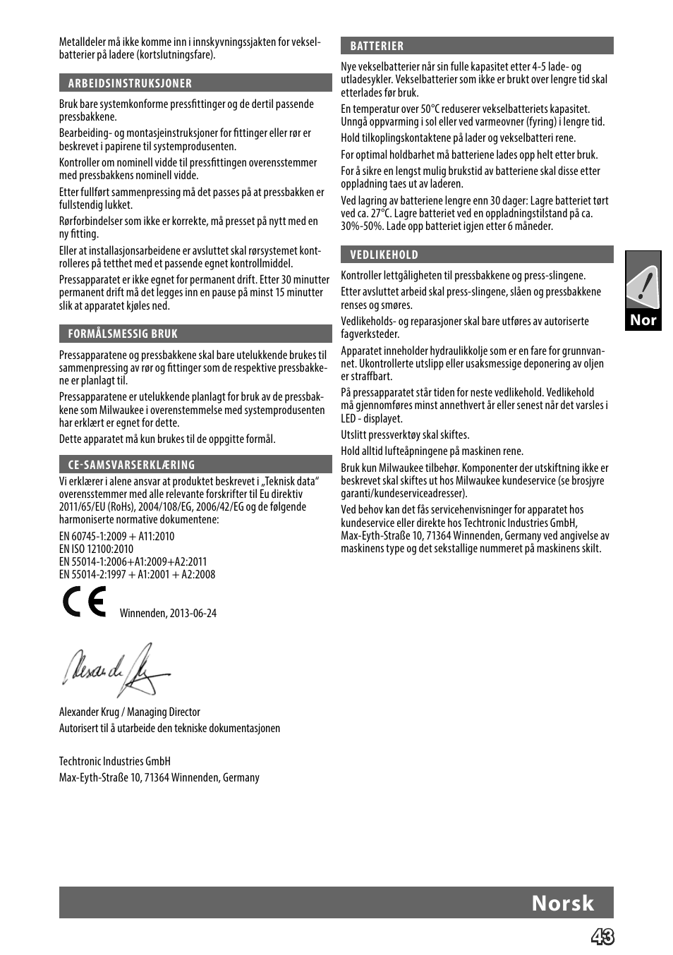 Norsk | Milwaukee M18 HPT User Manual | Page 46 / 101