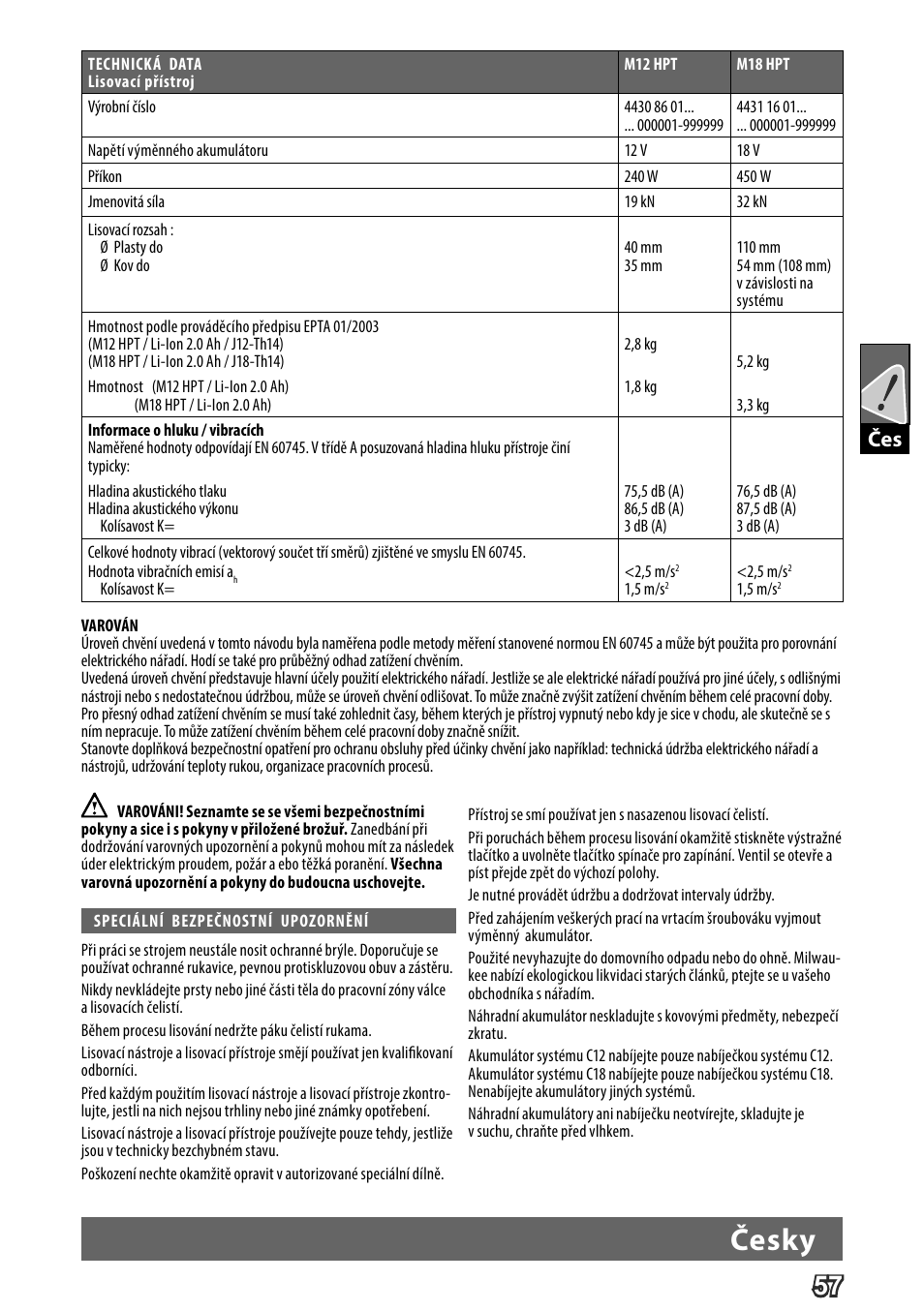 Česky | Milwaukee M18 HPT User Manual | Page 60 / 101