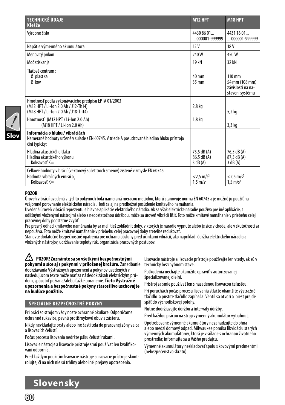 Slovensky, Slov | Milwaukee M18 HPT User Manual | Page 63 / 101