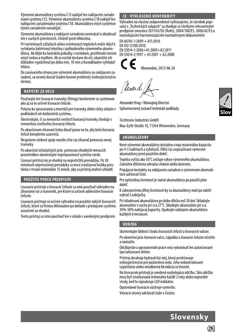 Slovensky, Slov | Milwaukee M18 HPT User Manual | Page 64 / 101